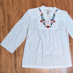 Lucky Brand White Cotton Embroidered Top, Size S